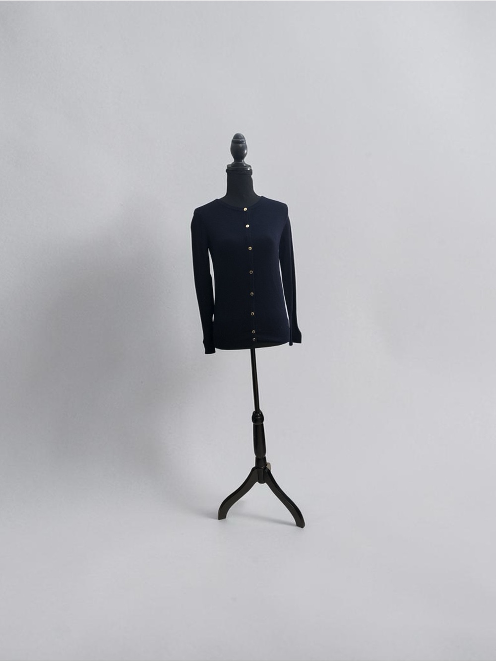 Zara Navy Crewneck Cardigan with Gold Buttons